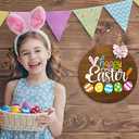 2 x Happy Easter Wooden Hanging Sign with Bow, Rustic Easter Wooden Door Hanger for Home Farmhouse Window Indoor Outdoor Decor