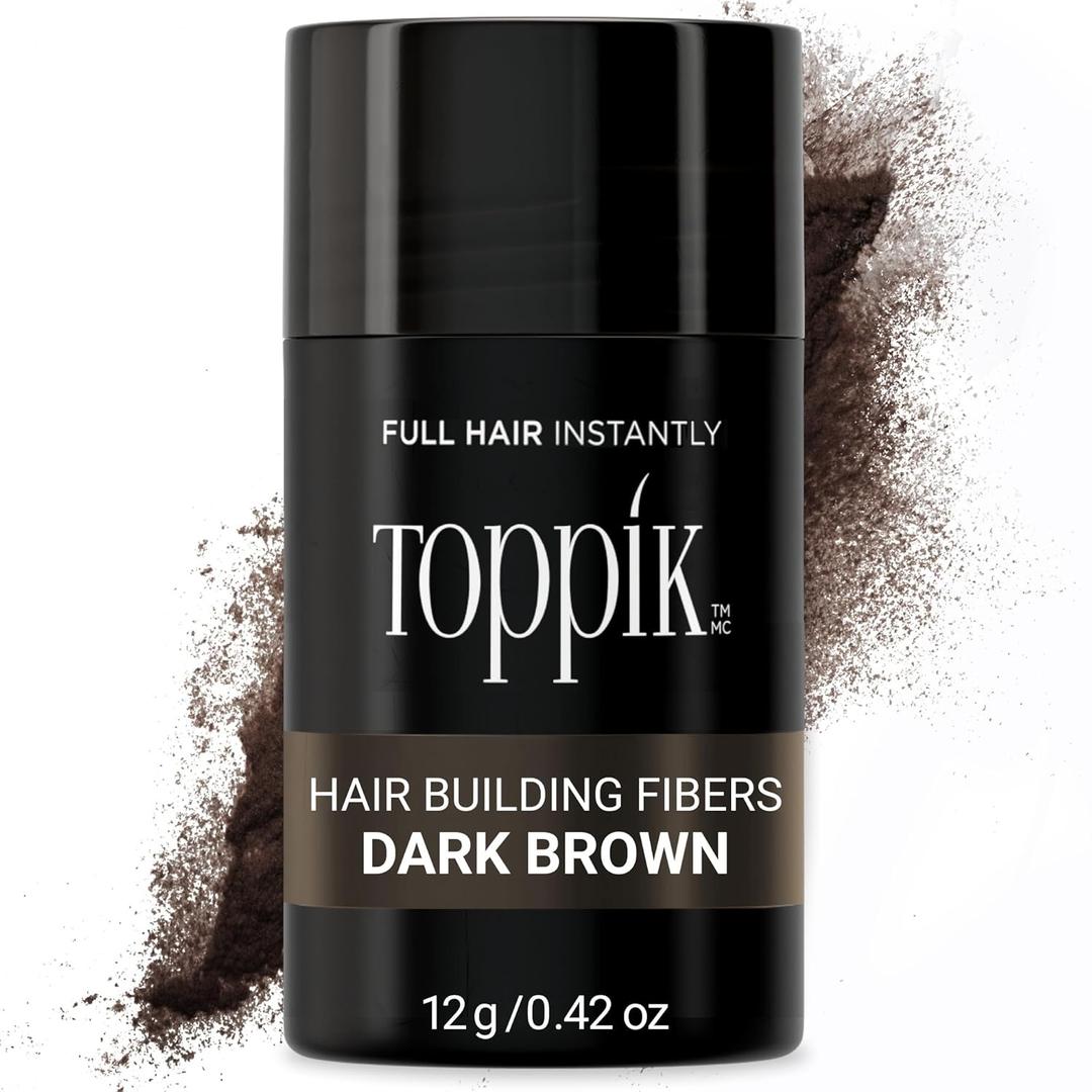 Toppik Hair Building Fibers, Fill In Fine or Thinning Hair Instantly Thicker, Fuller Looking Hair, Dark Brown, Medium 12g