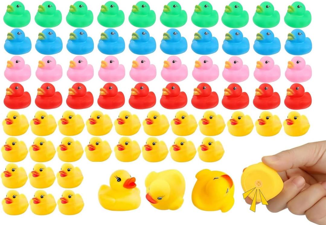 100 Pcs Rubber Ducks Bath Toy, Multicolor Mini Rubber Duck Bulk Float Duck Baby Bath Toy, Shower Birthday Party Christmas Favors Gift (5 Colors)