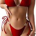 Cheeky Triangle Bikini Sets for Women Sexy String Bathing Suit 2 Piece (Medium, Red)