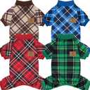 XPUDAC 4 Pack Dog Pajamas Plaid Dog Clothes for Small Medium Dogs Girl Boy Comfy Puppy Onesie Pet Christmas Outfit Cat Pjs Jammies, L