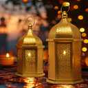 NEEDOMO Ramadan Decorations for Home, 15 & 10.8 Golden Ramadan Lanterns, Vintage Metal Moroccan Candle Lantern Decor for Tabletop, Mantel, Wall, Indoor Outdoor, EID Mubarak Gift