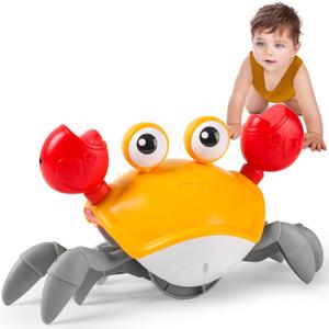 Crawling Crab Baby Toy Infant: Tummy Time Toys for Babies 3 6 9 12 18 24 36 Months, Walking Dancing Crab for Toddler 1 2 3 Year Old, 1st Music Birthday Gift for Boys Girls, Christmas Stocking Stuffers (Yellow)