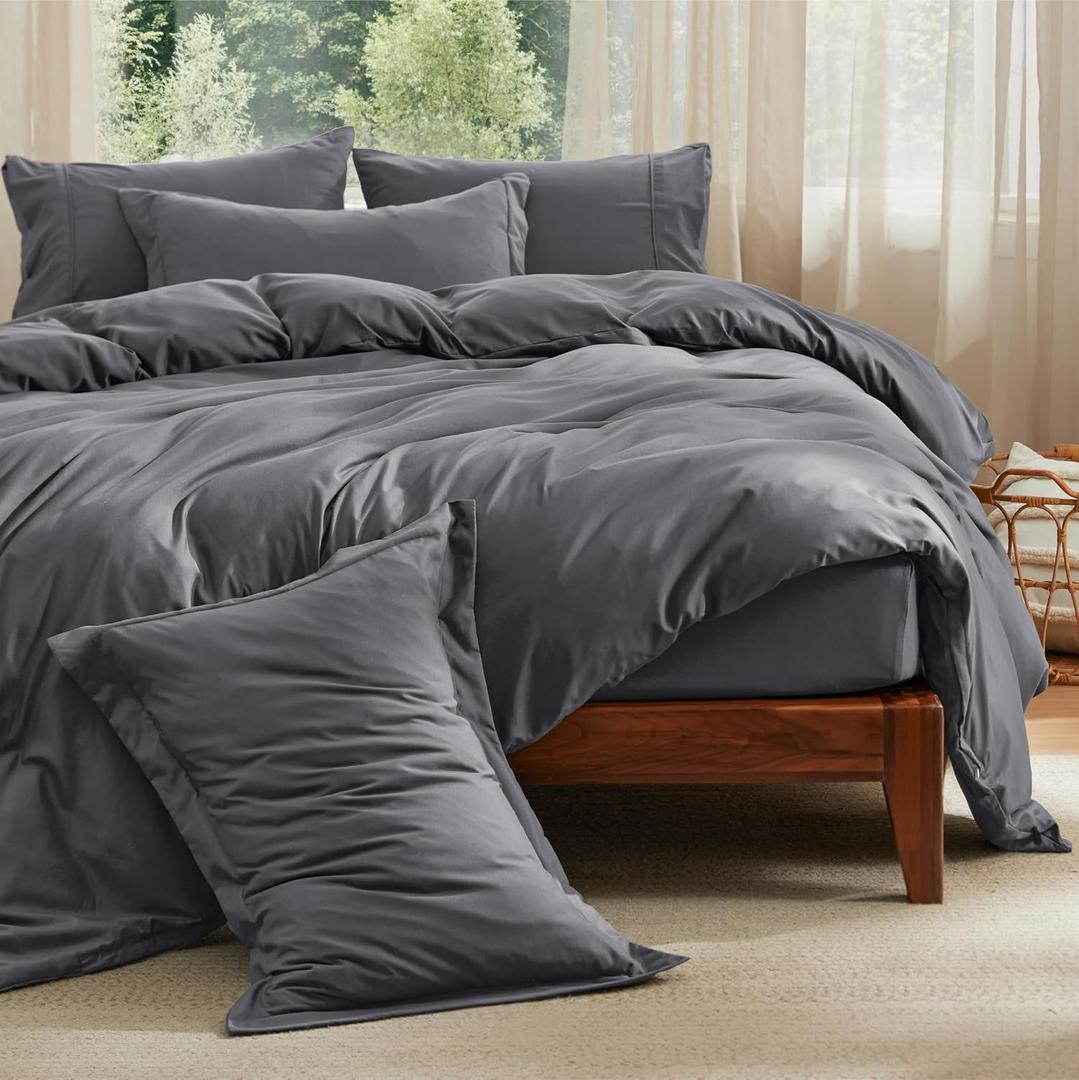 Bedsure Duvet Cover with Fitted Sheet Queen - 6 Pieces, Deep Pocket, Hotel Luxury Soft Double Brushed Bedding Set, 1 Duvet Cover, 1 Fitted Sheet, 2 Pillow Shams, 2 Pillowcases, NO Comforter, Dark Grey
