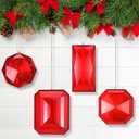 4 Pack Jewel Ornaments 3.9"- 6.2" Acrylic Rectangle Jewel Hanging Decors Christmas Tree Hanging Ornaments Glitter Xmas Rectangle Gemstones for Wedding Holiday Party Decor, (Red) 