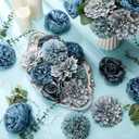 Suncalla 98 Pcs Artificial Flowers Bouquet Assorted Faux Flowers Heads with Stem Eucalyptus Leaves Silk Floral Table Centerpiece for DIY Wedding Party Wreath Home Decor(Dusty Blue)