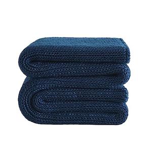 L'AGRATY Knitted Weighted Blanket - 60"x80" 15lbs Cooling Chunky Knit Heavy Blanket for Adults Braided Crochet Throw Thick Cable Yarn Knit Decorative Blanket No Beads Evenly Weighted Machine Washable, Blue