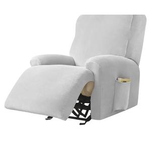 CONRUSER Recliner Chair Covers, 4-Piece Velvet Stretch Recliner Slipcover Single Seat Couch Cover Soft Furniture Protector with Pocket (Light Grey)