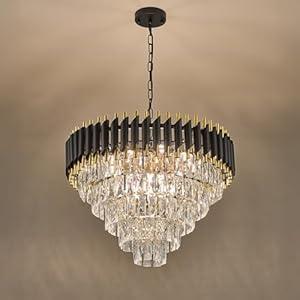 Soilsiu Modern Crystal Chandeliers for Dining Room, Pendant Light Fixture Over Table, 12-Light Height Adjustable Hanging Light Fixtures for Kitchen Island, Living Room, Bedroom, L23.5'' x W17.5''