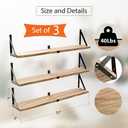 Floating Book Shelves Set of 3, Wall Bookshelf, 33 inch Long Wood Shelf for Wall Storage, Hanging Shelving for Bedroom, Bathroom, Living Room, Kitchen, Office and Plants (Light Brown)