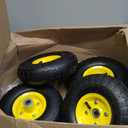 (4 Pack) AR-PRO 4.10/3.50-4" All Purpose Utility Air Tires and yellow Wheel - with 10" Inner Tube, 5/8" Axle Bore Hole, 2.2" Offset Hub and Double Sealed Bearings for Hand Trucks and Gorilla Cart