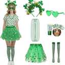 St Patrick's Day Costume Set with Green Tutu, Knee High Socks Body Glitter for Women Party Accessories