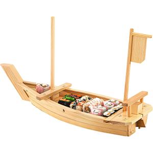 Juexica Wooden Sushi Boat Serving Tray Japanese Sushi Plate for Restaurant Sushi Tray Wood Serving Boat Plate for Food Display Home Wedding Birthday Party (Light Wood Color, 24 Inch)