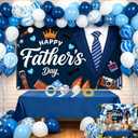 55PCS Fathers Day Decorations Kit – 6x4FT Happy Fathers Day Banner with 50 Balloons, Balloon Arch Strip & Ribbon, Fathers Day Party Photo Booth Backdrop for Indoor Outdoor Best Dad Ever Party Supplies