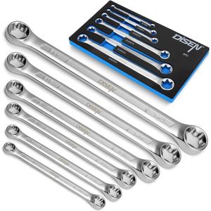 DISEN 6-Piece E-Torx Wrench Set, Double Box End Wrench Set, CR-V Steel, Spanner Set Including E6*E8, E7*E11,E10*E12, E14*E18, E16*E22 and E20*E24