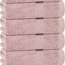 White Classic Pink Hand Towels for Bathroom [6 Pack] Cotton Hand Towel Bulk for Gym, Kitchen and Spa, 16x27 Inches Soft Highly Absorbent Quick Dry Terry Salon Towels