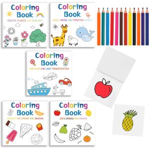 5 Pcs Mini Coloring Books with 12 Mini Pencils Variety Pack Pocket Size Small Coloring Books Gifts for Adults Coworkers Travel(Classic)