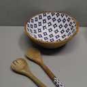 Folkulture Salad Bowl or Wooden Bowls with Serving Tongs, Large for Fruits, Cereal or Pasta, Large Mixing Bowl Set, 12" Diameter x 5" Height, Mango Wood, Blue