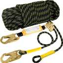 TRSMIMA Rope Harness Safety Lanyard：25ft Vertical Roofing Rope With Grab Snap Hooks Shock Absorber - Fall Protection Tree Climbing Line Kit Heavy Duty Roof Safety Equipment ANSI CE