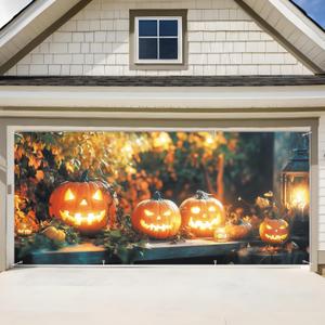 ANNA QUEEN Halloween Pumpkin Garage Door Banner 6 x 13FT, Glowing Jack-o'-Lanterns Outdoor Decoration for Porch Fence Yard Parties Home Decor