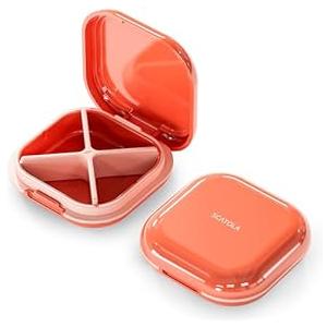  Pill Box Organiser, 4 Compartments Small Pill Box, Portable Travel Pill Case, Medicine Storage Box, Mini Pill Container for Handbag, Compact Medicine Organiser for Vitamins, Dietary Supplements