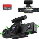 Channel 1080P Dash Cam Front and Inside Left/Right, Free 32G Card, Dash Camera Loop Recording, Triple Camera for Cars 24 Hours/7 Parking Monitor, Wide Angle, IR Night Vision, with G-Sensor, Black