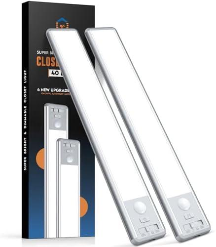 BLS 10inch Under Cabinet Lights, 40 LED Closet Lights, Motion Sensor Light Indoor, Battery Operated Lights, 1800mah USB C Rechargeable Under Cabinet Lighting, Magnetic Night Light for Kitchen (2 Pack)