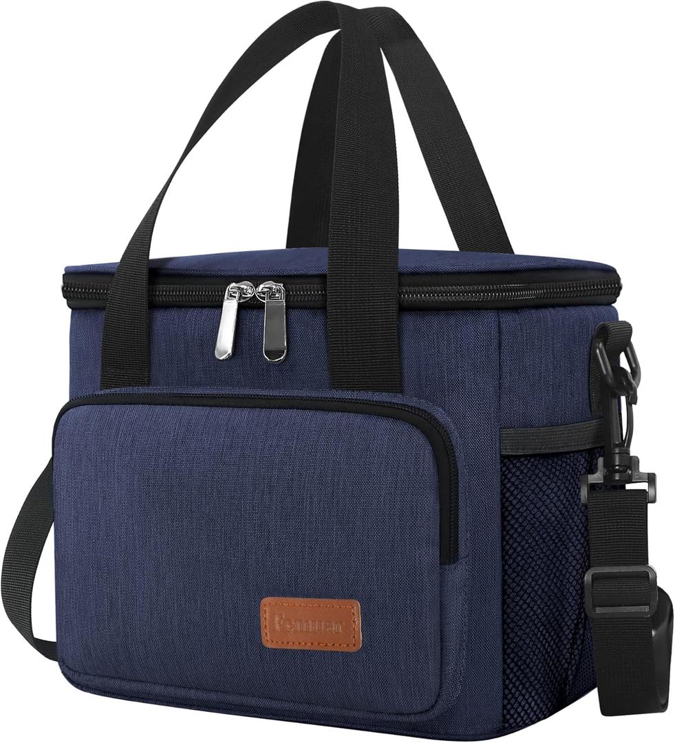Femuar Lunch Bags for Women/Men, Insulated Lunch Bag for Work Office Picnic - Lunch Cooler Bag Leakproof Lunch Box with Adjustable Shoulder Strap - Dark Blue (Medium Size)