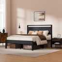 Easy to Assemble Queen Bed Frame with Wood Headboard & Footboard, Tool-Free Metal Platform Bed Frame, Upgraded Heavy Duty Sturdy Foundation, No Noise, No Box Spring Needed,Large Under Storage, Black