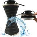 Collapsible Water Bottle, Camping Cup With Carabiner, Reuseable Silicone Foldable Leak Proof Portable Sports Travel Water Bottles For Outdoor, Travel Gym Hiking, BPA Free, Cycling Cups with Carabiner (Black)