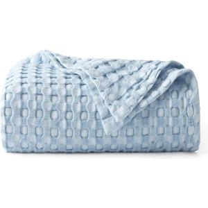 Bedsure Cooling Cotton Waffle Twin XL Blanket - Lightweight Breathable Blanket of Rayon Derived from Bamboo for Hot Sleepers, Luxury Throws for Bed, Couch and Sofa, Light Blue, 66x90 Inches