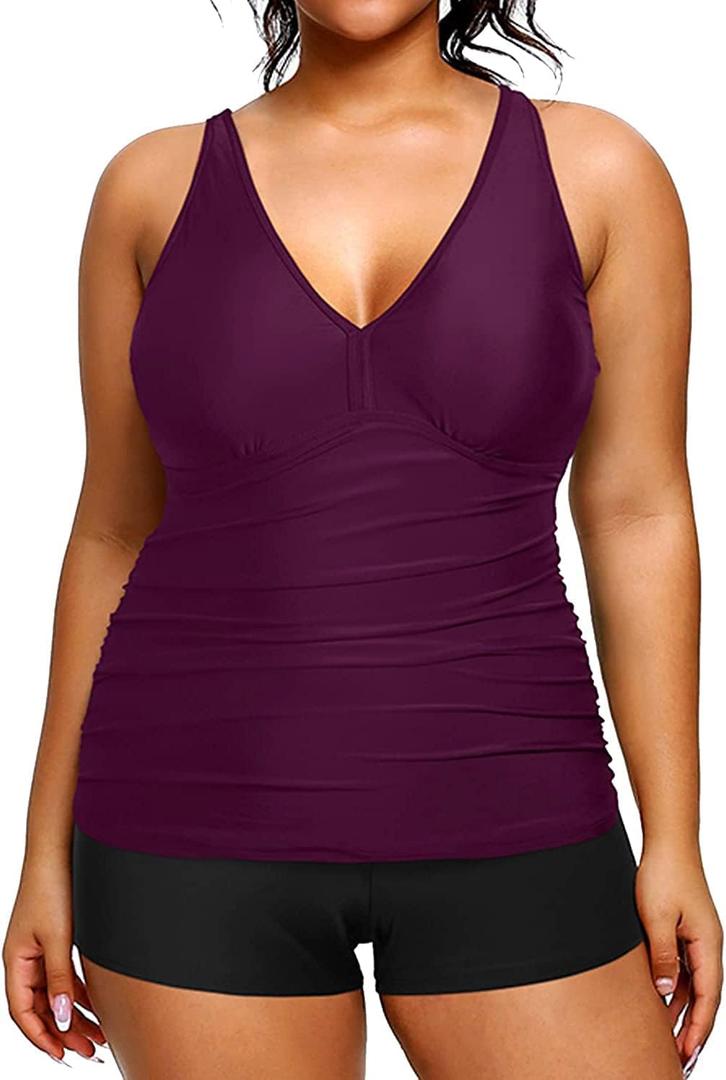 Yonique Womens Plus Size Swimsuits with Shorts Tummy Control Tankini Two Piece Bathing Suits Athletic Swimwear 20W