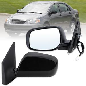 Left Driver Side Mirror Compatible With 2003 2004 2005 2006 2007 2008 Toyota Corolla With Manual Folding Power Glass Matte Black Replace#8794002380(3Pins)