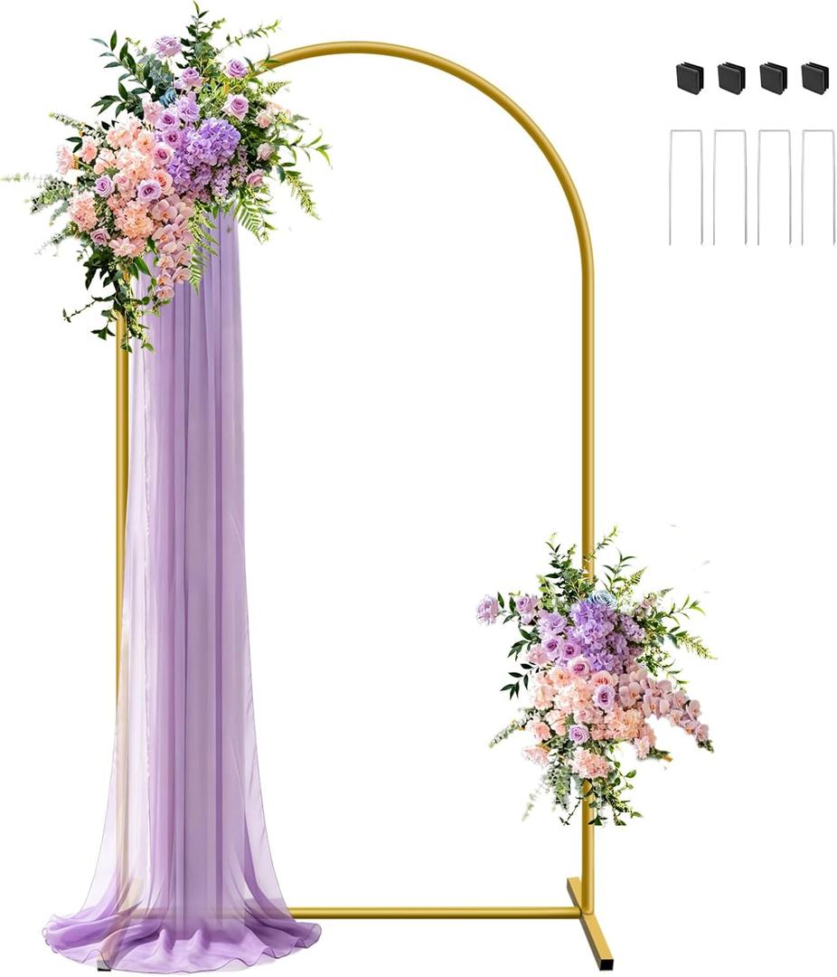 7.2 ft Metal Arch Backdrop Stand, Gold Wedding Arch Stand with Ground Nails, Balloon Arched Backdrop for Wedding, Baby Shower, Birthday Party, Photography, Garden Floral, Ceremony Decor