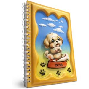 A5 3D Glossy Cover Spiral Notebook Cute Hardcover Notebook with 160 Pages/80 Sheets Kids School Notebook Gift Notebook for Girls & Boys (Little Dog_Bone Lover)
