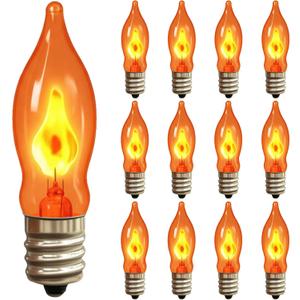 Flickering Flame Light Bulbs 1W, C7 E12 Incandescent (12 Pack), UL Listed 2200K Orange, Candelabra Bulbs for Window Candles, Chandeliers, Halloween Night Lights, C7 String Light Replacement