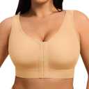 FeelinGirl Mastectomy Bras for Women Compression Post Op Surgery Bra Front Closure Surgical Recovery Everyday Bra (Beige, L)