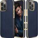 LOHASIC for iPhone 16 Pro Max Case Leather, Men Women Luxury PU Leather Classic Back Cover Soft Grip Cases for iPhone 16 Pro Max 6.9 Inch 2024, Navy Blue