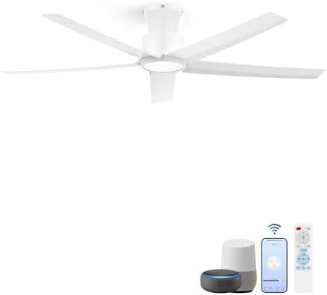 ocioc Smart Ceiling Fans with Lights,52 inch,Reversible Quiet DC Motor,Dimmable,White Ceiling Fan Compatible with Alexa Google home Indoor/Outdoor