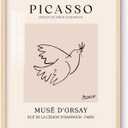 Pablo Picasso Wall Art Picasso Dove of Peace Poster Abstract Line Drawing Picture Pablo Minimalist Wall Decor Framed Birds Artwork Ready to Hang for Bedroom Bathroom Home Walls Decoration - 8x10 Inch