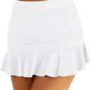 Tempt Me Women High Waisted Swim Skirts - Ruched Ruffle Bathing Suit Skirt with Short Tummy Control Swimsuit Bottoms (XX-Large, White)