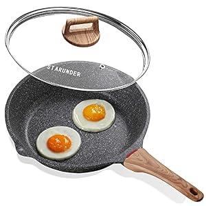 Starunder Induction Nonstick Skillet Frying Pan,Swiss medical stone Omelette Pan, Scratch-Resistant Safe Cookware Set，PFOA Free (9.5 inch)