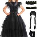 EOILFM Halloween Black Gothic Dress Costume Cosplay Girls Dress Up Outfit with Belt Party Show for Kids (Girls-S(4-5 Years))