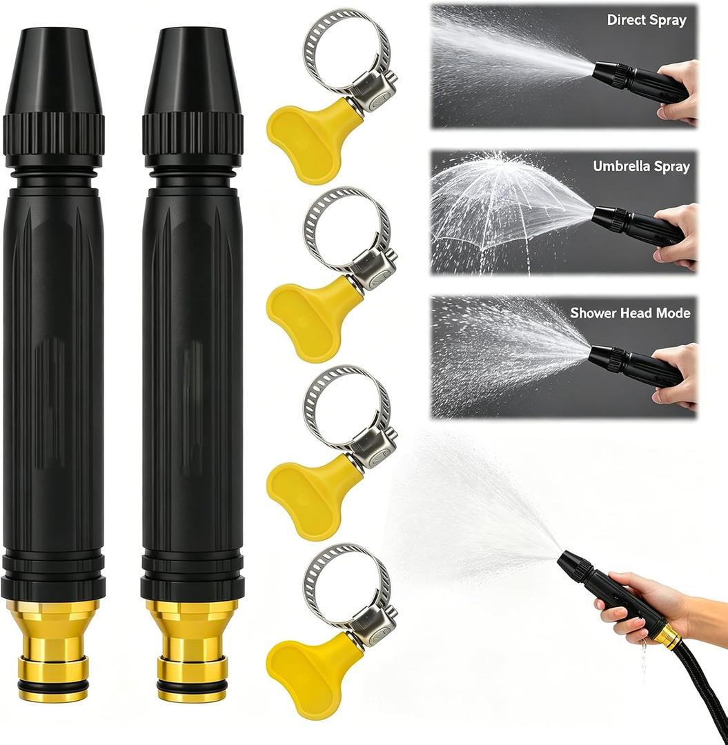 High Pressure Hose Nozzle, Adjustable Spray Patterns Home Car Wash Gun with Booster Nozzle for Watering Plants and Vegetables, and Car Washing (2PCS)