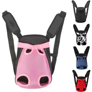 Inspack Dog Backpack Carrier/Cat Carrier, Adjustable Pet Front Carriers Travel Bag for Puppy Medium Dogs, Legs Out, Soft Ventilated Doggie Chest Carry Backpacks for Hiking/Camping, 2.5-4 lbs, Pink