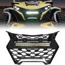SAUTVS Front Grille with LED Light Bars for Can-Am Maverick R & R MAX X RS 2024+ Models, IP67 Waterproof Mesh Grill with High-Brightness Dual Lights