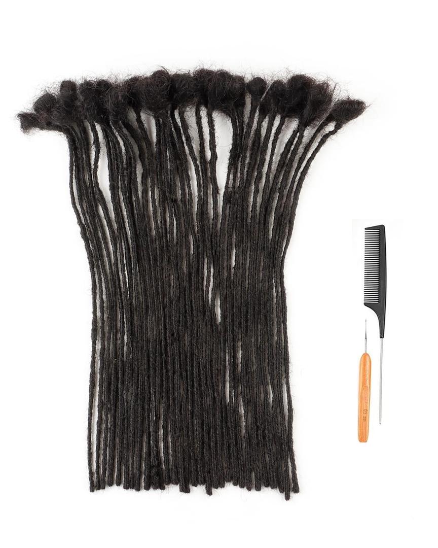 0.2cm Width 14 Inch 100 Strands 100% Human Hair Dreadlock Extensions for Men Women Kids Full Handmade Human Hair Loc Extensions Permanent Dread Extensions with Needle and Comb