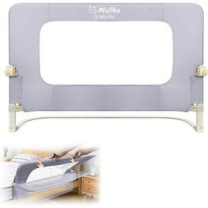 Q-MIULIKE Baby Bed Rail for Toddlers Smooth Flip-Down Safety 1.5m, Grey