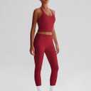 ABOCIW Workout Sets for Women 2 Piece Backless Strappy Padded Tank Tops High Waist Leggings Gym Sets Active Wear Yoga Pilates Outfits Cherry Red Medium