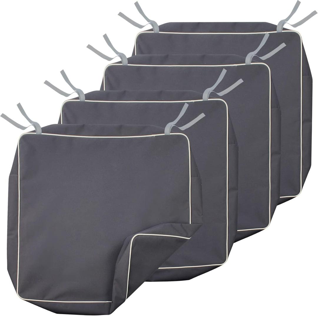 Porch Shield Outdoor Cushion Slipcovers Patio Chair Seat Cushion Covers Set 4 Waterproof Fade Resistant 21 x 21 x 4 inch, Dark Grey